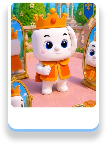 Mellow King checking his crown in the palace mirrors