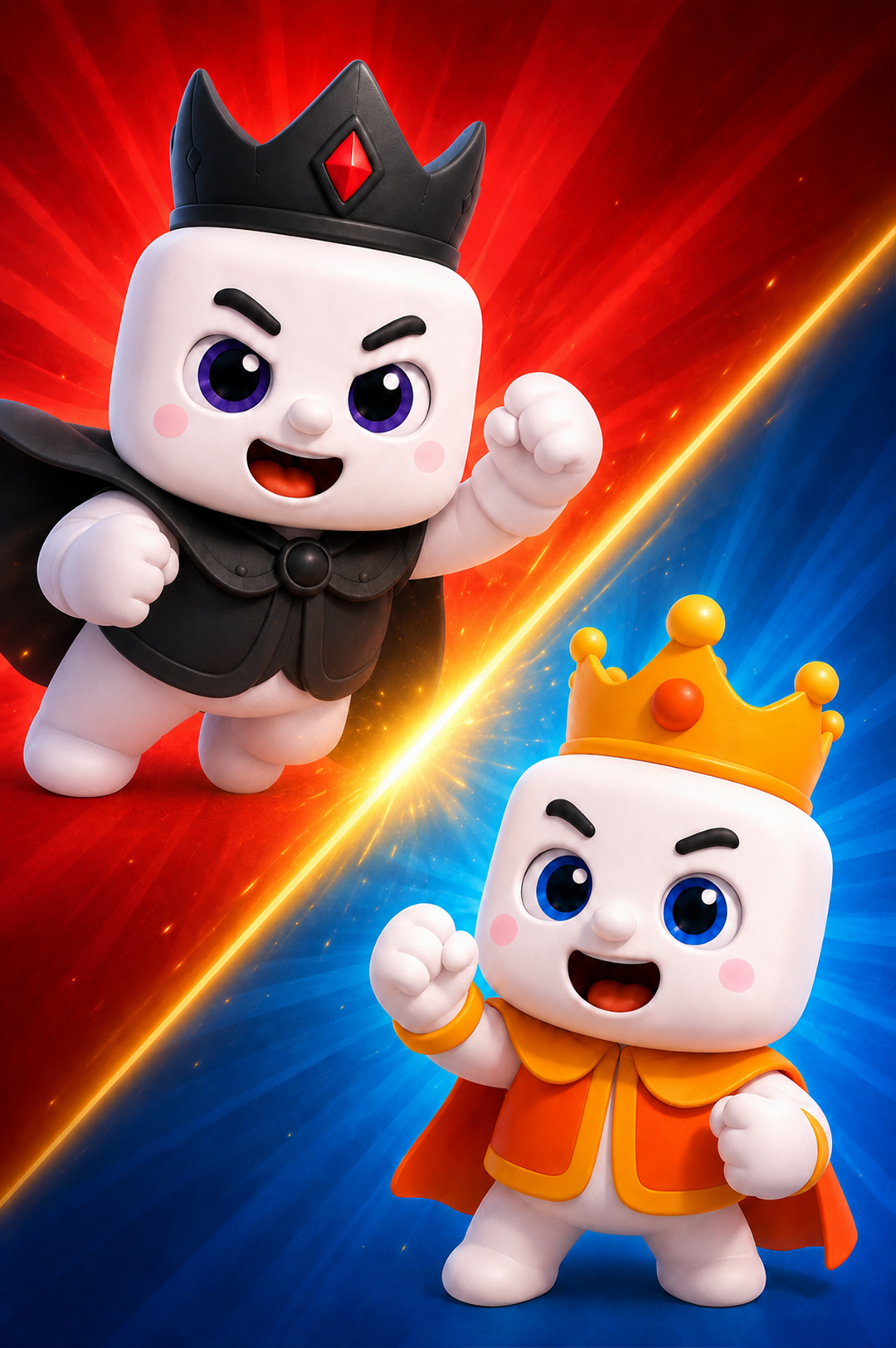 Dark King and Mellow King facing off against red and blue backgrounds, the daily challenge loading artwork
