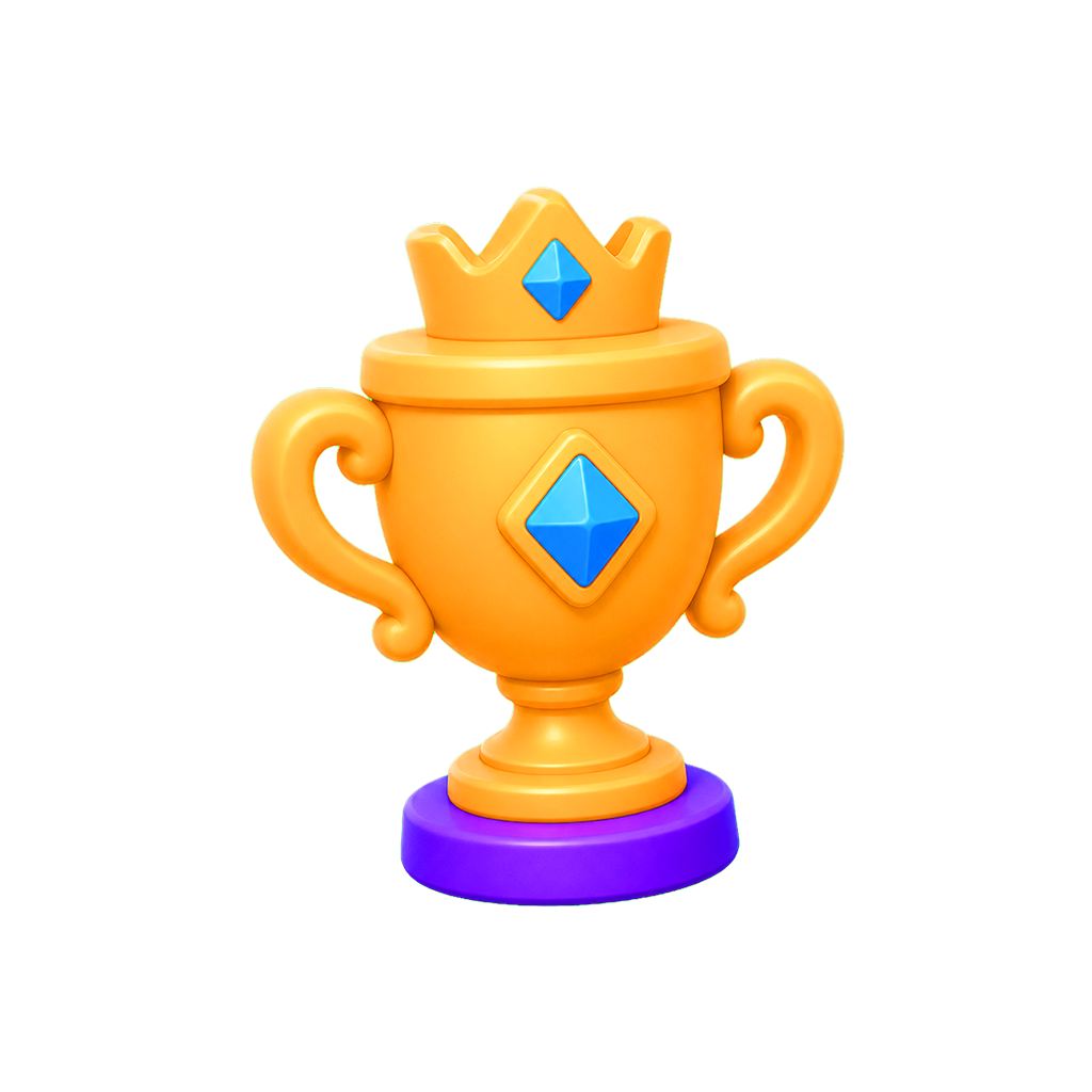 Gold trophy with a crown and blue gems, the current leaderboard artwork