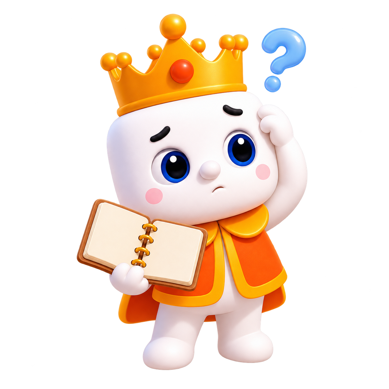 Mellow King holding an empty recipe book, wondering where the recipe has gone